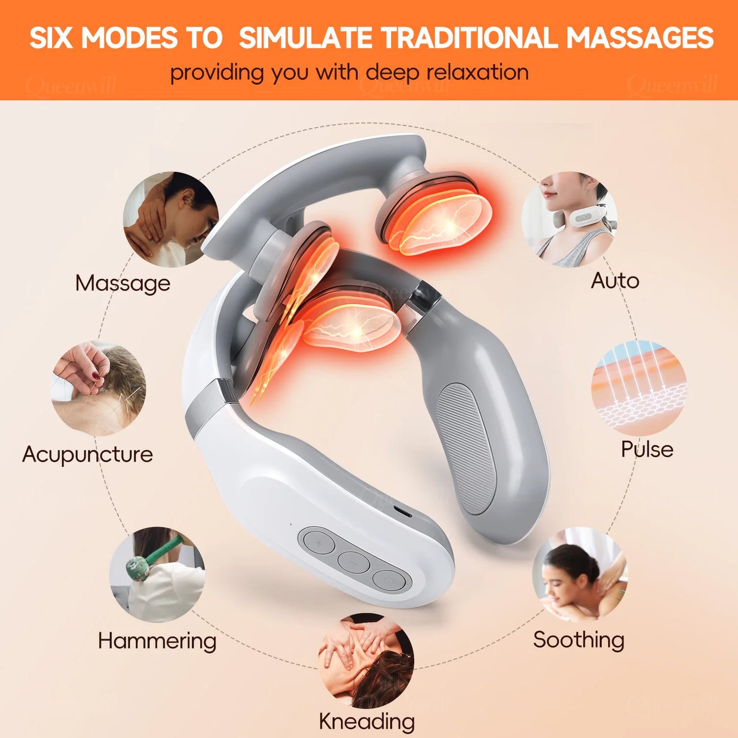 Smart Neck and Shoulder Massager-4 Massager pads,6 modes and 16 levels,Portable Cordless USB Charging Gift for Men & Women