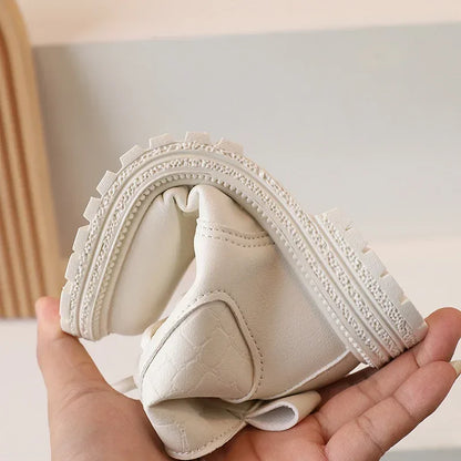 2025 Beige Girls Boots Side Zipper Simple Non-slip Casual Kids Shoes Versatile Soft Boys Britain Style Children Short Boots PU