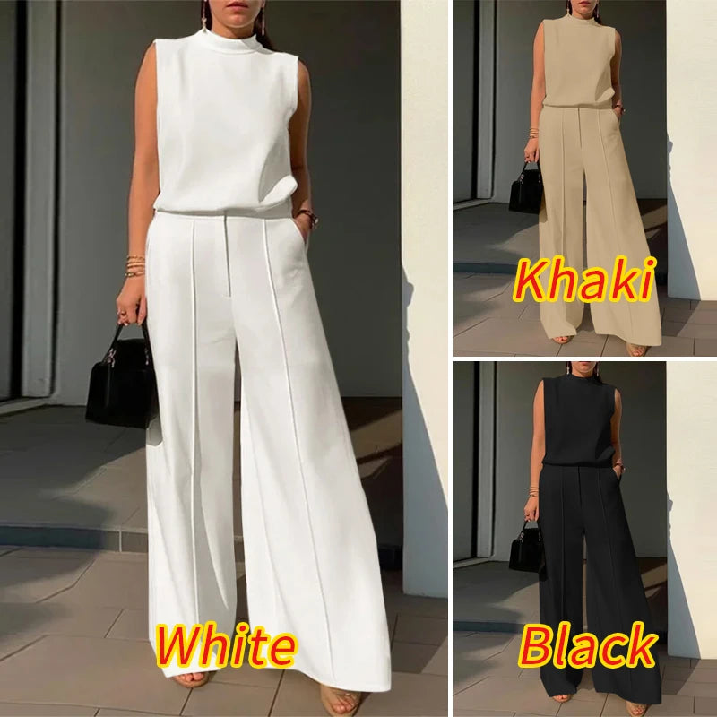 Elegant Chic Women 2-Pieces Sets ZANZEA Woman 2026 Trouser Suits Fashion 2pcs Outfits Tank Top and Wide Leg Pant Suits Oversize