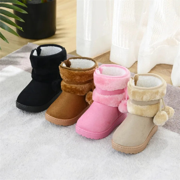 New Girls Snow Boots Winter Comfortable Thick Warm Kids Boots Lobbing Ball Thick Children Autumn Cute Boys Boots Princess Shoes