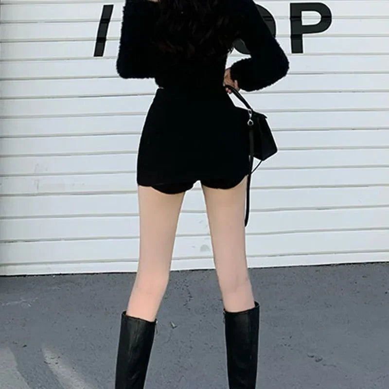2026 Black Split Mini Skirts Women Summer Club High Waist Slit Skirt Streetwear Korean Party Fashion Irregular Slim A Line Skirt