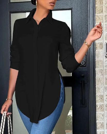 Women White Blouse 2026 Fashion Shirts Elegant Asymmetrical Tops Casual Long Sleeve Tunic Solid Color