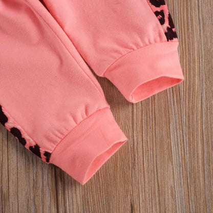 Infant Newborn Baby Girl Clothes Autumn 2025 3PCS Sets Leopard Letter Hooded Sweatshirt Pants Outfit Baby Tracksuit Set Spring