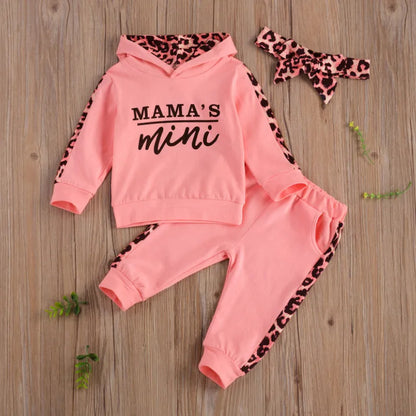 Infant Newborn Baby Girl Clothes Autumn 2025 3PCS Sets Leopard Letter Hooded Sweatshirt Pants Outfit Baby Tracksuit Set Spring
