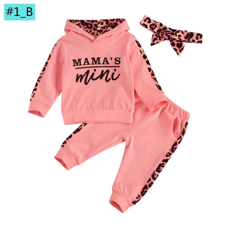 Infant Newborn Baby Girl Clothes Autumn 2025 3PCS Sets Leopard Letter Hooded Sweatshirt Pants Outfit Baby Tracksuit Set Spring