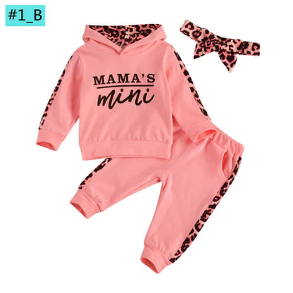 Infant Newborn Baby Girl Clothes Autumn 2025 3PCS Sets Leopard Letter Hooded Sweatshirt Pants Outfit Baby Tracksuit Set Spring