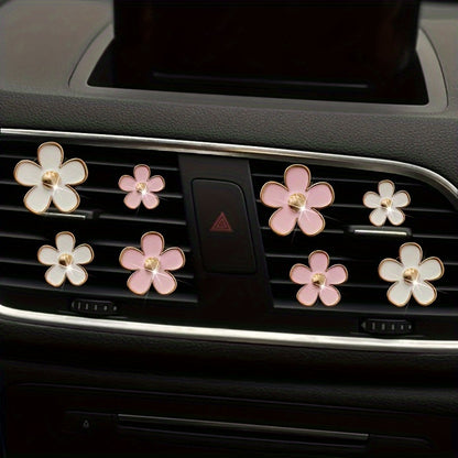 4pcs Set Cute Daisy Alloy Car Vent Clips with Scented Pads - Fresh Aroma Diffuser & Exhaust Decor Accessories
