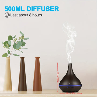 Home Aroma Diffuser Lamp, 16.91oz Diffuser Soundwave Technology Smoke Vaporizer Diffuser with Adjustable Mist Mode, 7 Color LEDs, 4 Timers (1pc 16.91oz Essential Oil Diffuser + 12 Bottles Of Essential Oils Or 1pc 16.91oz Humi