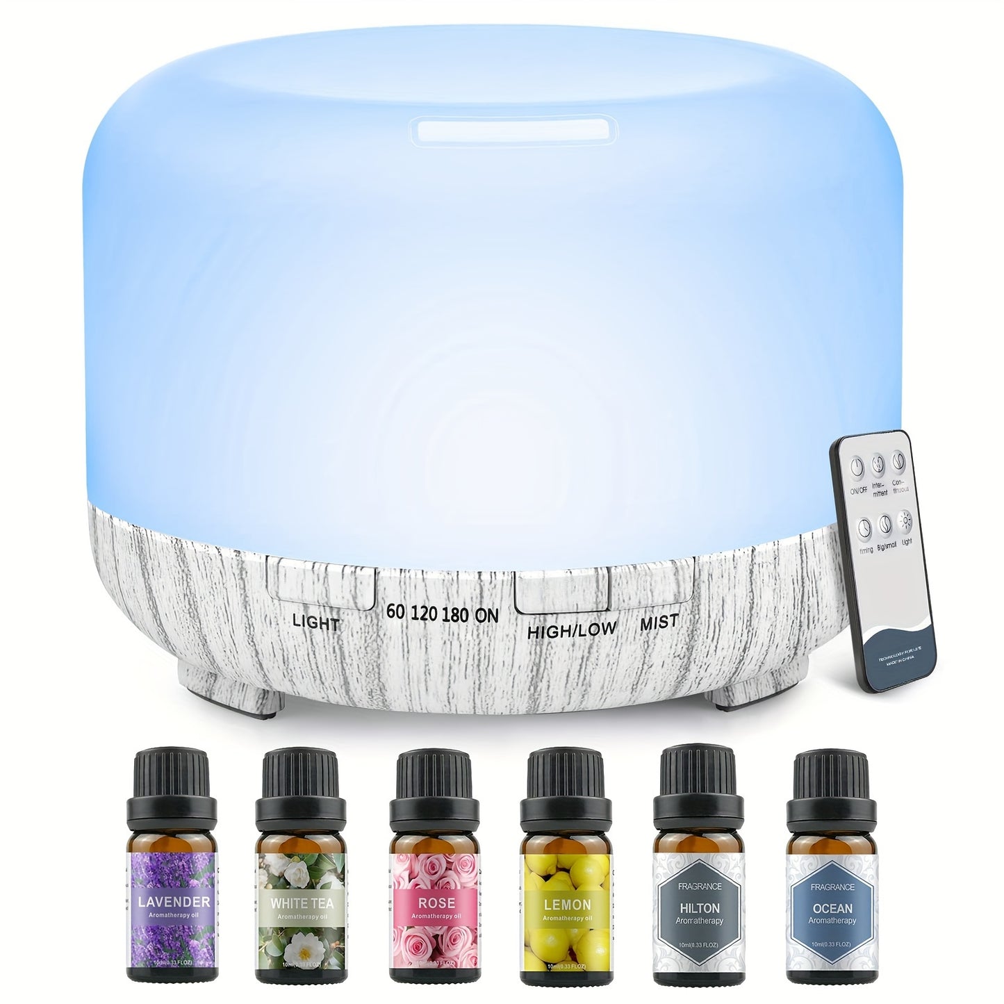 500ML Auto Shut Off Aroma Diffuser With 6 Bottle 10ML Essential Oil Set, Oil Set For Home Office Bedroom