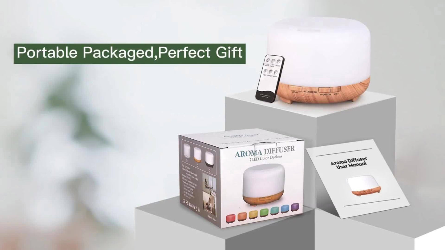 500ML Auto Shut Off Aroma Diffuser With 6 Bottle 10ML Essential Oil Set, Oil Set For Home Office Bedroom