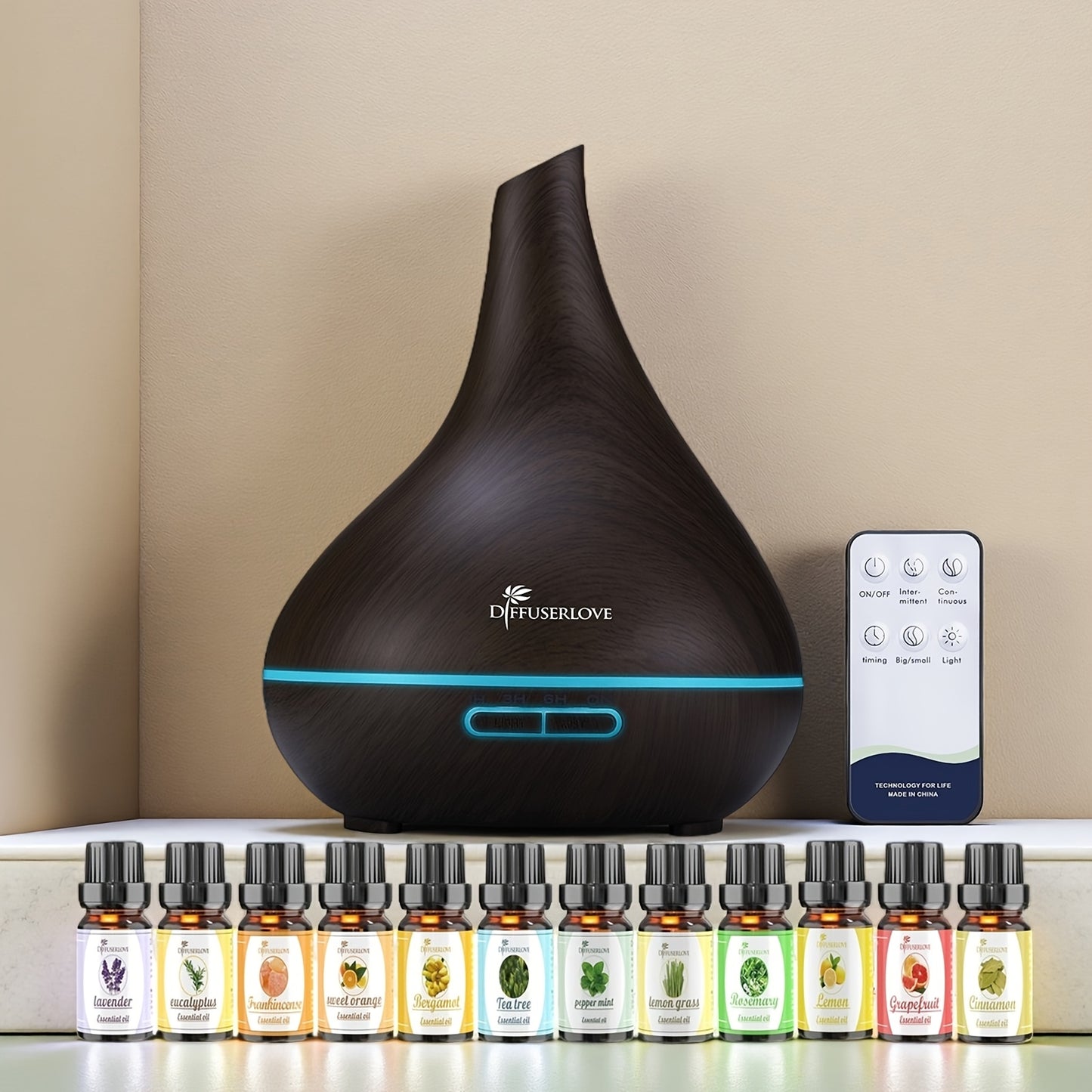 Home Aroma Diffuser Lamp, 16.91oz Diffuser Soundwave Technology Smoke Vaporizer Diffuser with Adjustable Mist Mode, 7 Color LEDs, 4 Timers (1pc 16.91oz Essential Oil Diffuser + 12 Bottles Of Essential Oils Or 1pc 16.91oz Humi