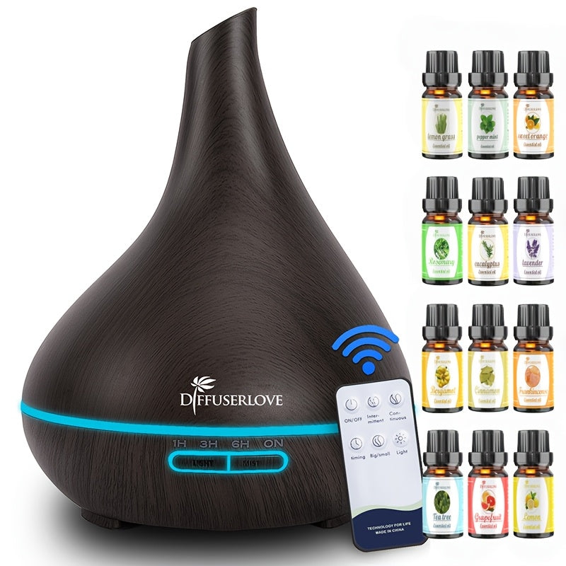 Home Aroma Diffuser Lamp, 16.91oz Diffuser Soundwave Technology Smoke Vaporizer Diffuser with Adjustable Mist Mode, 7 Color LEDs, 4 Timers (1pc 16.91oz Essential Oil Diffuser + 12 Bottles Of Essential Oils Or 1pc 16.91oz Humi